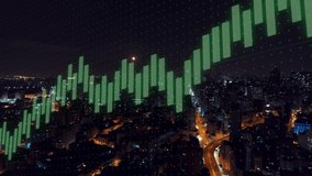 Candle chart animated at night landscape of Sao Paulo. Candle chart stock animation. Trade market. Exchange graphic. Business anlysis. Market analysis. Cityscape of Sao Paulo. Forex profit analysis.  - Powered by Shutterstock - Get 15% off with code: PIKWIZARD15