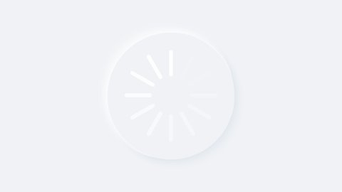Bright white gradient button. Loading icon animation. Neumorphic effect. Shaped figure in trendy soft 3D style. Circle ellipse