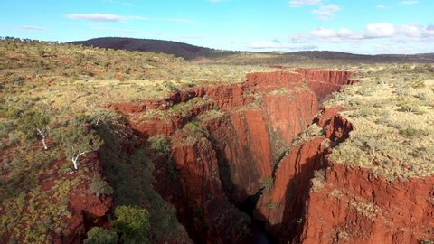 Aerial video of gorges in Karijini National Park, Pilbara, Western Australia
