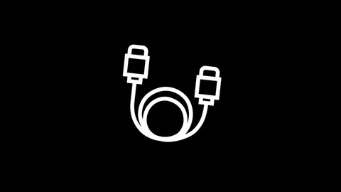 White Line HDMI Cable Icon Isolated on Black Background. Animated Technology Icon to Improve Project and Explainer Video. 4K Ultra HD Video Motion Graphic Animation.