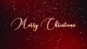 Merry Christmas golden text animation with snowing particles. Christmas wish on red background - Seamless Loop - 4K motion graphics animation - Powered by Shutterstock - Get 15% off with code: PIKWIZARD15