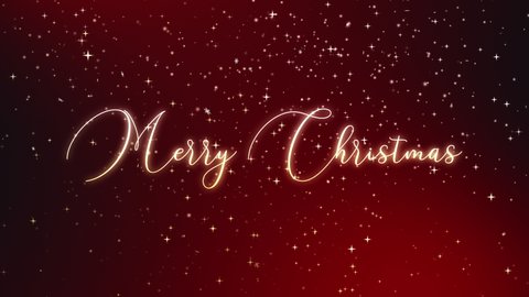 Merry Christmas golden text animation with snowing particles. Christmas wish on red background - Seamless Loop - 4K motion graphics animation