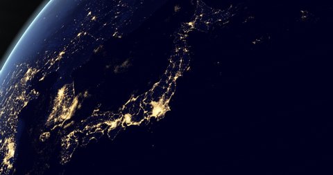 Japan in the night in planet earth from outer space