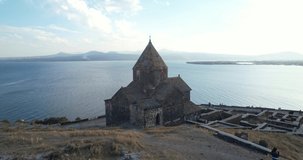 Sevanavank Monastery on Lake Sevan, Armenia. Caucasian lakes.