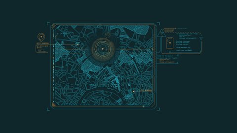 Looped animation of a city map fragment HUD element.