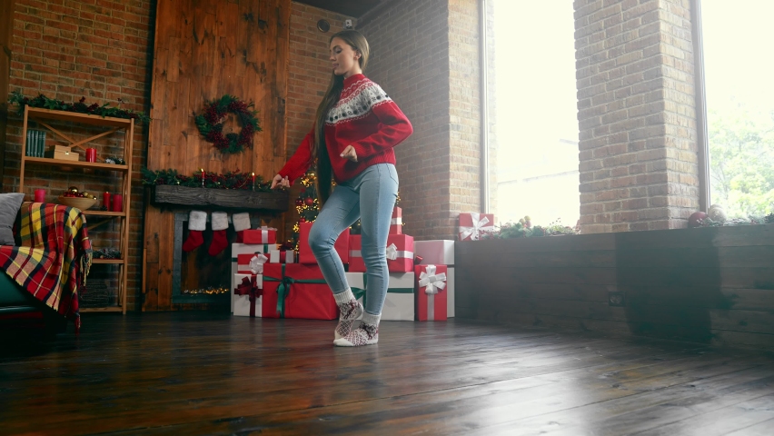 Slow motion footage crazy super star performance lady dance have fun