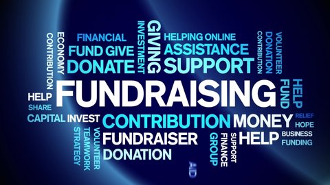 Fundraising Animated tag word cloud,text design animation kinetic typography seamless loop. 