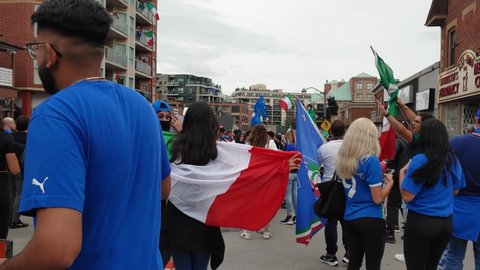 victoria , british columbia , Canada - 09 15 2021: Italians in Canada have fun celebrating by dancing on the Italian team's victory at Euro Cup 2020, british columbia, Canada 