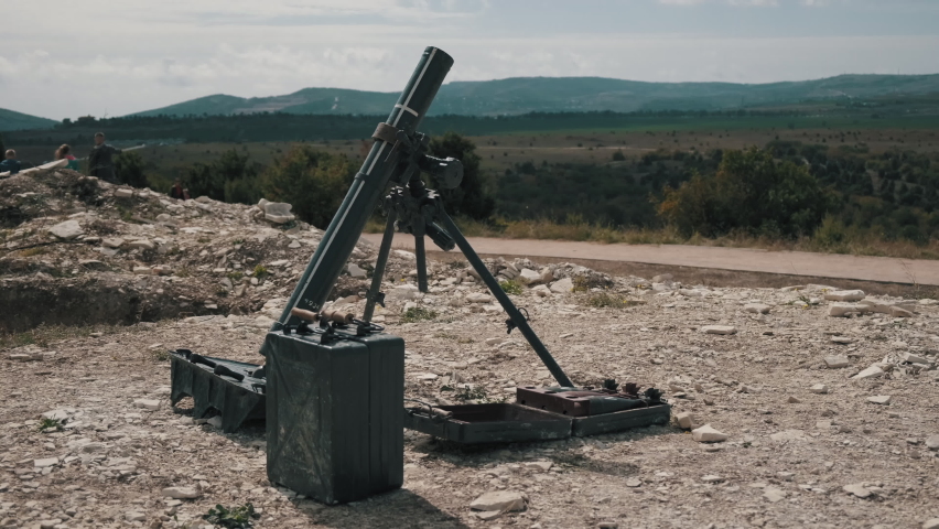 mortar from the Second World War. an old mortar with shells