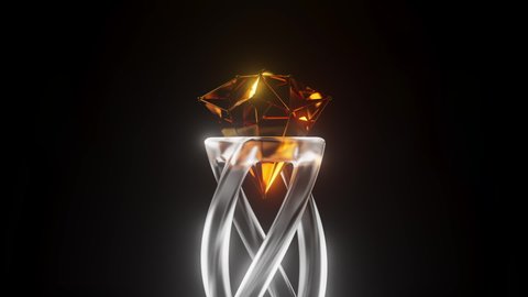 Precious stone CGI render. Trinket mineral, 3D model of gem jewelry rotating on black background. Computer generated graphics of precious gemstone. Crystal stone object animation black white channel.