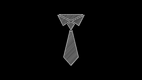 White line Tie icon isolated on black background. Necktie and neckcloth symbol. 4K Video motion graphic animation.