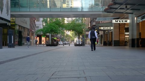  Sydney, Australia - September 23, 2021: Isolated Pitt Street Mall in Retail Sector near Myer Due to Coronavirus