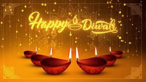 Diwali, Deepavali or Dipavali festival of lights indian with gold diya Loop Background 4K. Greeting card, Celebration, Invitation, Gift, Events, Message, Holiday, Wishes. without text version included