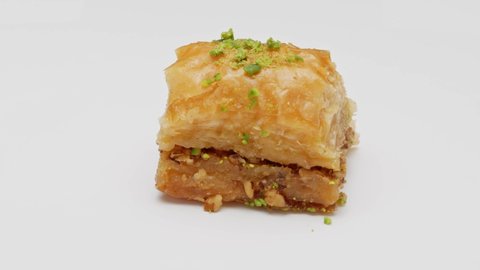 Baklava dessert on isolated rotating white background