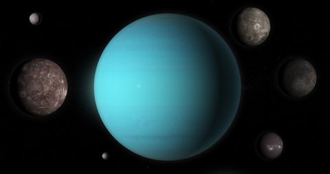 Uranus planet and her moons in the outer space