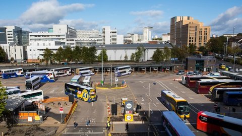 Glasgow, Scotland - October 15 2017: Timelapse of buses in Buchanan Street bus station