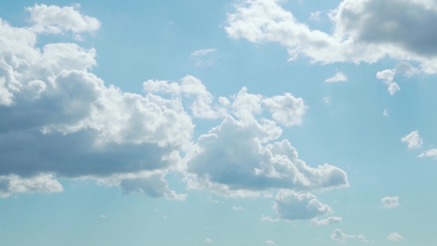 Soaring White Cumulus Clouds in an Azure Clear Sky, Sunny Weather, Beauty, Relaxation, Timelapse, Background. Abstract. Time lapse cloud beautiful sky.