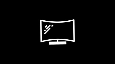 White Line Curved Monitor Icon Isolated on Black Background. Animated Technology Icon to Improve Project and Explainer Video. 4K Ultra HD Video Motion Graphic Animation.