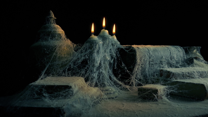 Candles Light Up By Themselves Haunted House Royalty-Free Stock Footage #1079916554