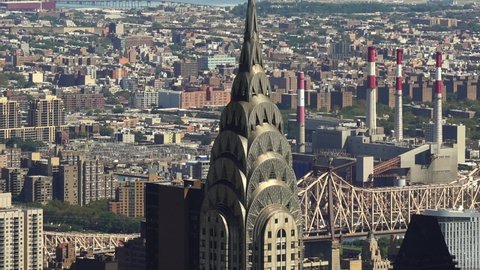 New York USA 24th Sep. 2021 : Aerial view of Chrysler Building, is an Art Deco skyscraper in the Turtle Bay neighborhood on the East Side of Manhattan, New York City. USA. 