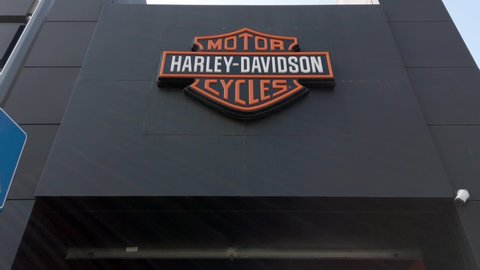 Europe, Italy , Milan September 2021 Harley-Davidson Motor cycle store retail  