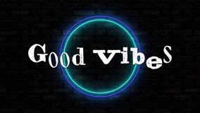 Animation of good vibes in bending white text with colourful distortion and neon rings on black. digital interface and social media messaging concept digitally generated video. - Powered by Shutterstock - Get 15% off with code: PIKWIZARD15