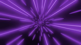 Loopable: Interstellar flight with rotation at warp speed, space jump through violet hyperspace. Abstract space background.