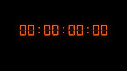 One minute of glowing led 60 fps timecode readout with orange digits on black background.