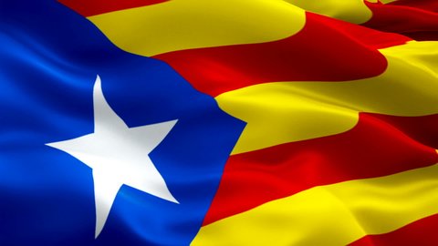 Catalonia flag. Barcelona Catalan crisis referendum Flag background video waving in wind. Catalonia independence movement Flag for elections Looping Closeup 1080p Full HD 1920X1080 footage. Catalonia 