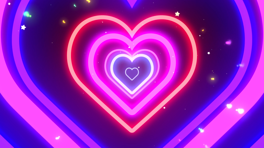 Looped neon hearts with stars and colorful light streaks effect motion graphics. | Shutterstock HD Video #1079950940