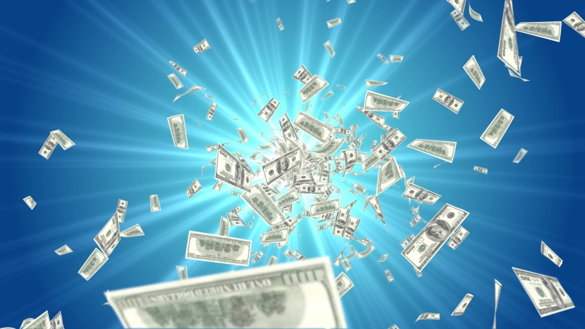 100 Dollar bills flying up in looped animation. 4K Alpha mask. Stack of Money hundred dollar banknotes One hundred dollar money packs falling in a stack Blue background, Green screen animation. Royalty-Free Stock Footage #1079956355