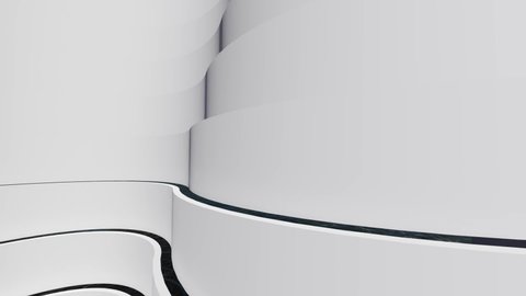 Futuristic architecture background white curved building facade 3d animation