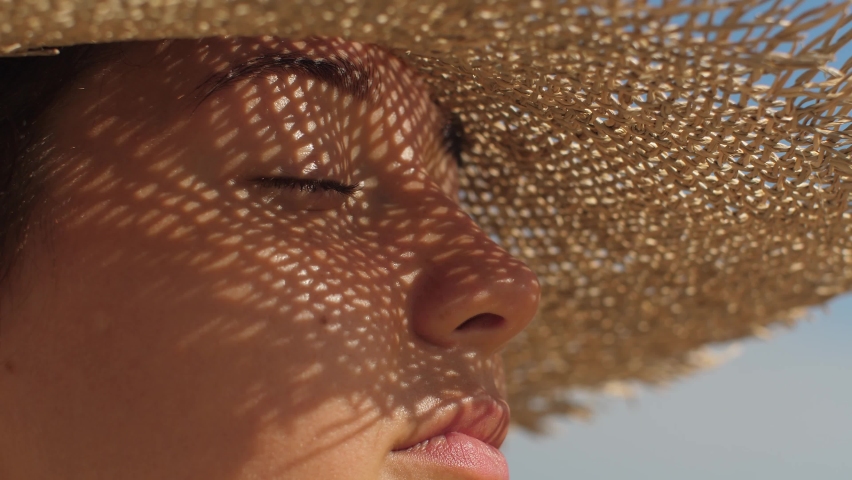 Beach Woman in Sun Hat on Vacation