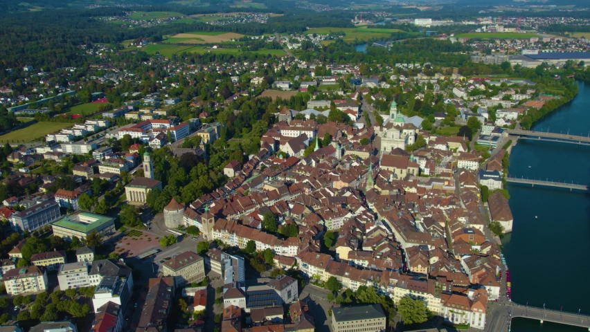 Aerial view around the city Solothurn in Switzerland on a sunny day in summer.