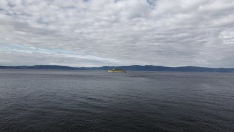 Distant View Of The Small Island Of Munkholmen In Trondheim, Norway. Aerial Drone