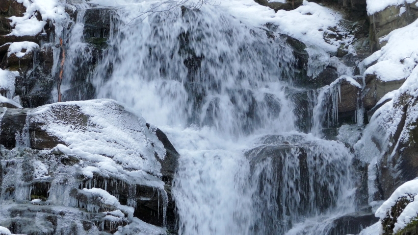 winter waterfalls in the mountains 