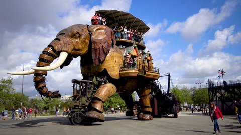 FRANCE, NANTES -  September 2017:  This is a tourist attraction in Nantes. Elephant machine roaring. 