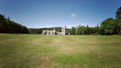 Balmoral Scottish Royal Scots baronial revival style castle and grounds in summer; Europe Great Britain, Scotland, Aberdeenshire, summer residence of the British Royal Family - - 17th of July 2021