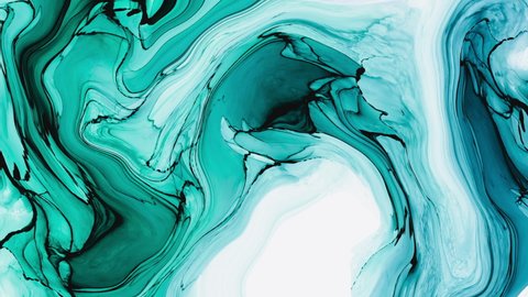 alcohol ink, Abstract green fluid art with white parts, liquid motion design with teal accent, marble