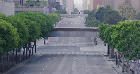 Empty downtown Los Angeles Streets during the Covid19 pandemic. Red camera-8k resolution-in Los Angeles, California.