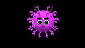 Virus Face with Horns 3D Animated Icon. Isolated on Transparent Background with Alpha Channel. 4K Ultra HD Video Motion Graphic and Loop Animation.