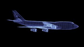 3D Rendering,Aircraft Hologram animation on black background