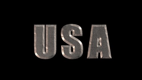 Metal text USA is gilded sparks and shines. Success, prosperity and development concept. Prorez with alpha, easy to place on any background.