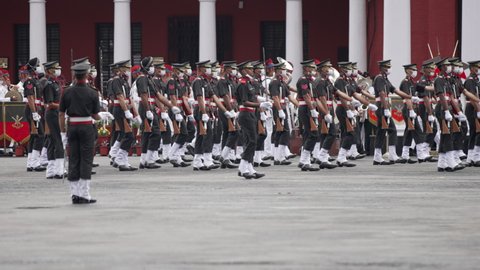 Dehradun, Uttarakhand India August 15, 2021. Indian army officer passing out parade after 18-month tough training at Indian Military Academy IMA. High-quality Apple prores 4k slow motion. 