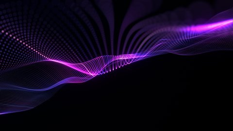 Abstract seamless loop of mesh glowing blue pink purple dot futuristic digital luxurious sparkling wave particles flow background,Motion of digital data flow.big data background concept.Cyber or techn