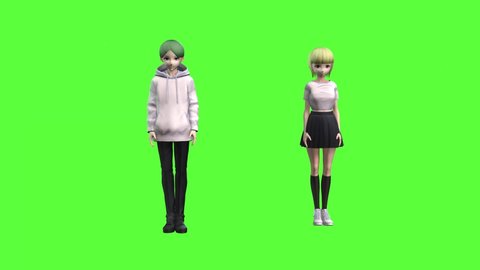 Anime girls dancing on green screen