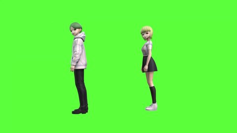Anime girls dancing on green screen