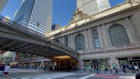 New York, NY USA - September 30, 2021: New York City, Wide of 42nd Street Entrance to Grand Central Station During the Covid-19 Pandemic Crisis