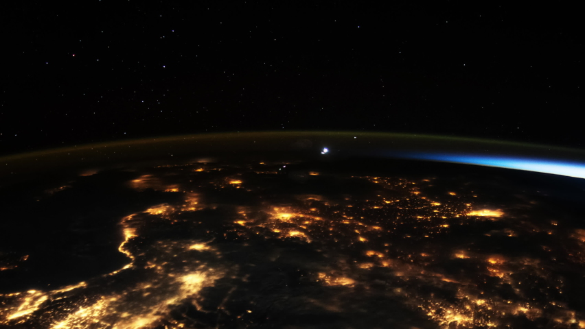Spectacular time lapse from space. Planet earth rotating with night lights animation, map on Italy Turkey Cyprus Greece and mediterranean sea. Images furnished by Nasa