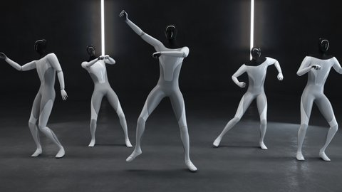 Dancing bot. The humanoid moves freely to the music. 3d rendering